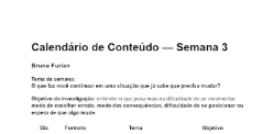 Recorte parcial do calendário de conteúdo da Bruna Furlan